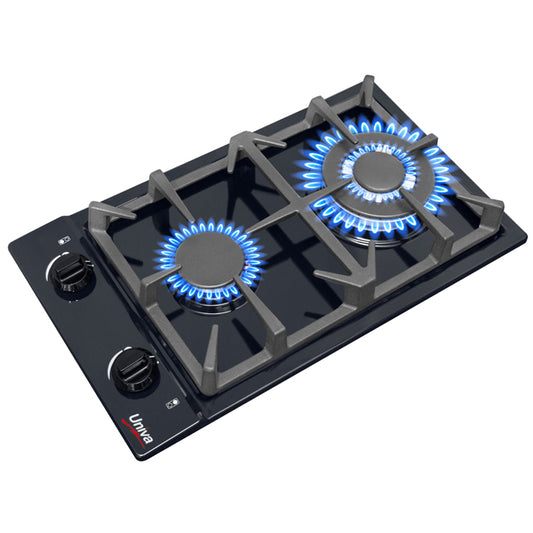 UNIVA UGH02B - 2 Burner 30cm Built-in Domino Gas Hob - Black