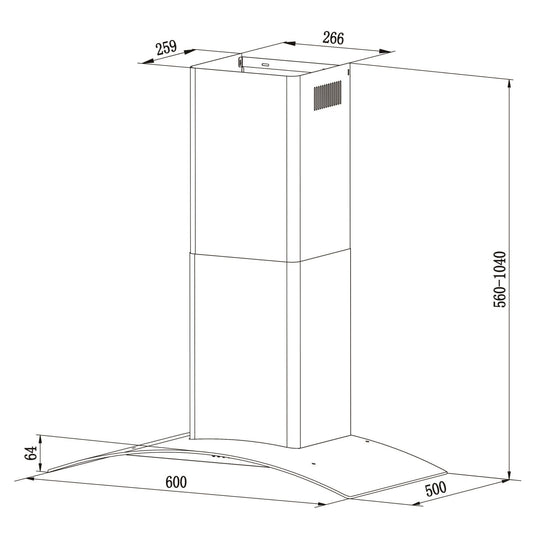 Falco 60cm Curved Glass Stainless Steel Wall Extractor - FAL-60-CGS