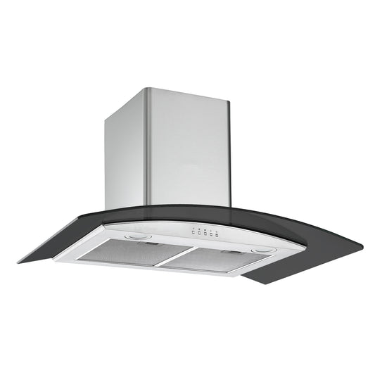 Falco 90CM Curved Black Glass S/Steel Chimney Extractor FAL-90-38SG-B