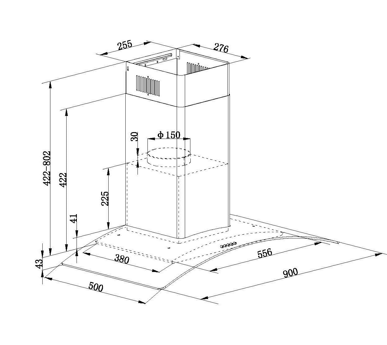 Falco 90CM Curved Black Glass S/Steel Chimney Extractor FAL-90-38SG-B