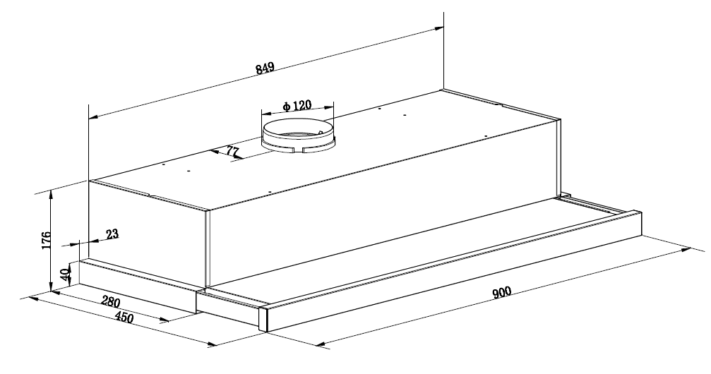 FALCO 90cm Slide Out S/Steel Telescopic Extractor Fan Built-in FAL-90-T62ST