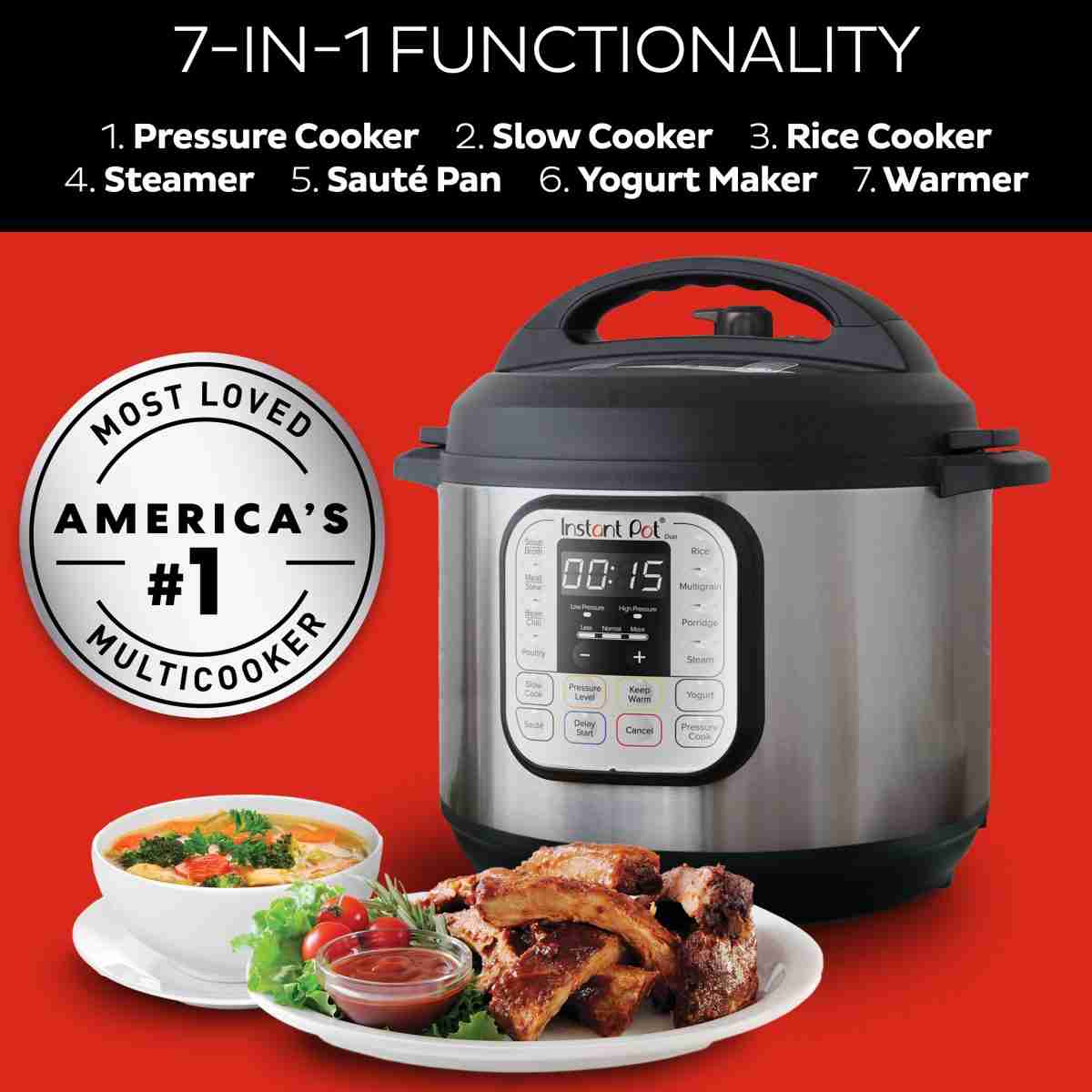 Instant Pot Duo 7-in-1 Smart Cooker - 6L - Slow Cooker, Rice Cooker, Sauté Pan, Yoghurt Maker, Steamer and Food Warmer