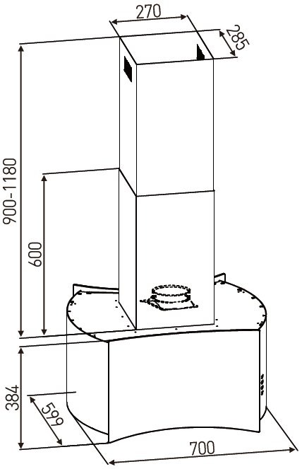 FALCO 70CM Island White Glass Concave Extractor