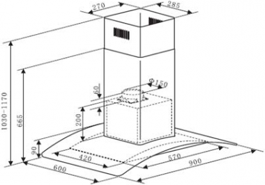 FALCO 90cm Island Curved Glass Extractor Fan - FAL-90-I38S
