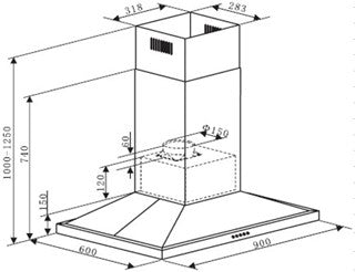 FALCO 90cm Island Pyramid S/Steel Extractor Fan - FAL-90-I52S