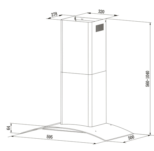 FALCO 60cm Curved Glass Stainless Steel Chimney Wall Mount EXTRACTOR - AR-60-501