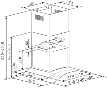 Falco 90CM 45 Degree S/Steel & Glass Chimney Extractor FAL-90-30SG
