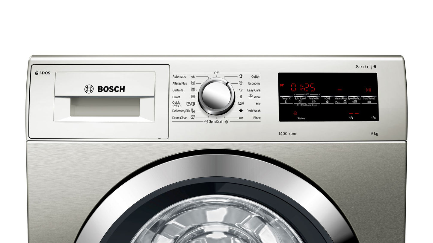 BOSCH 9kg Front Loader Washing Machine - Silver Inox - Serie 6 - WAT28S4SZA - Artisans Trade Depot