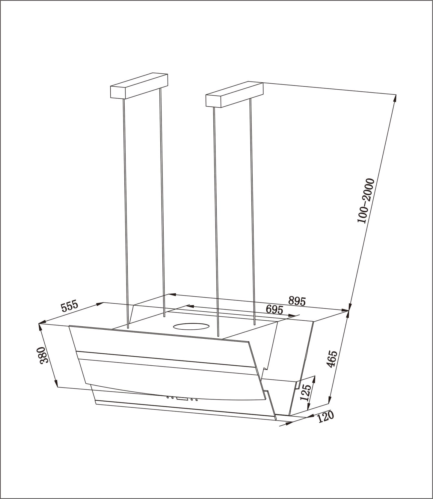 FALCO 90cm Island V-Shape Black Glass Extractor Fan With Touch Control & Remote Control AR-90-826