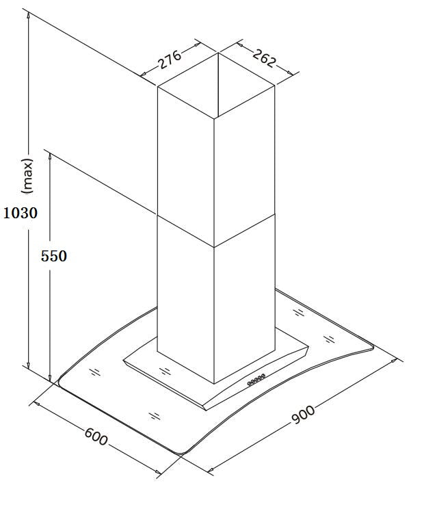 FALCO 90cm Island Curved Glass Extractor FAL-90-IS90A