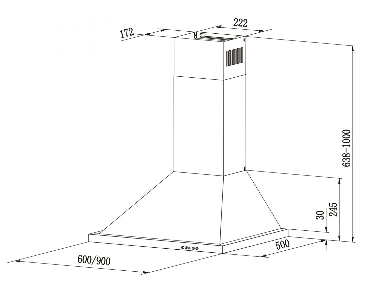 Falco 90CM Pyramid Type S/Steel Chimney Extractor FAL-90-PYRS