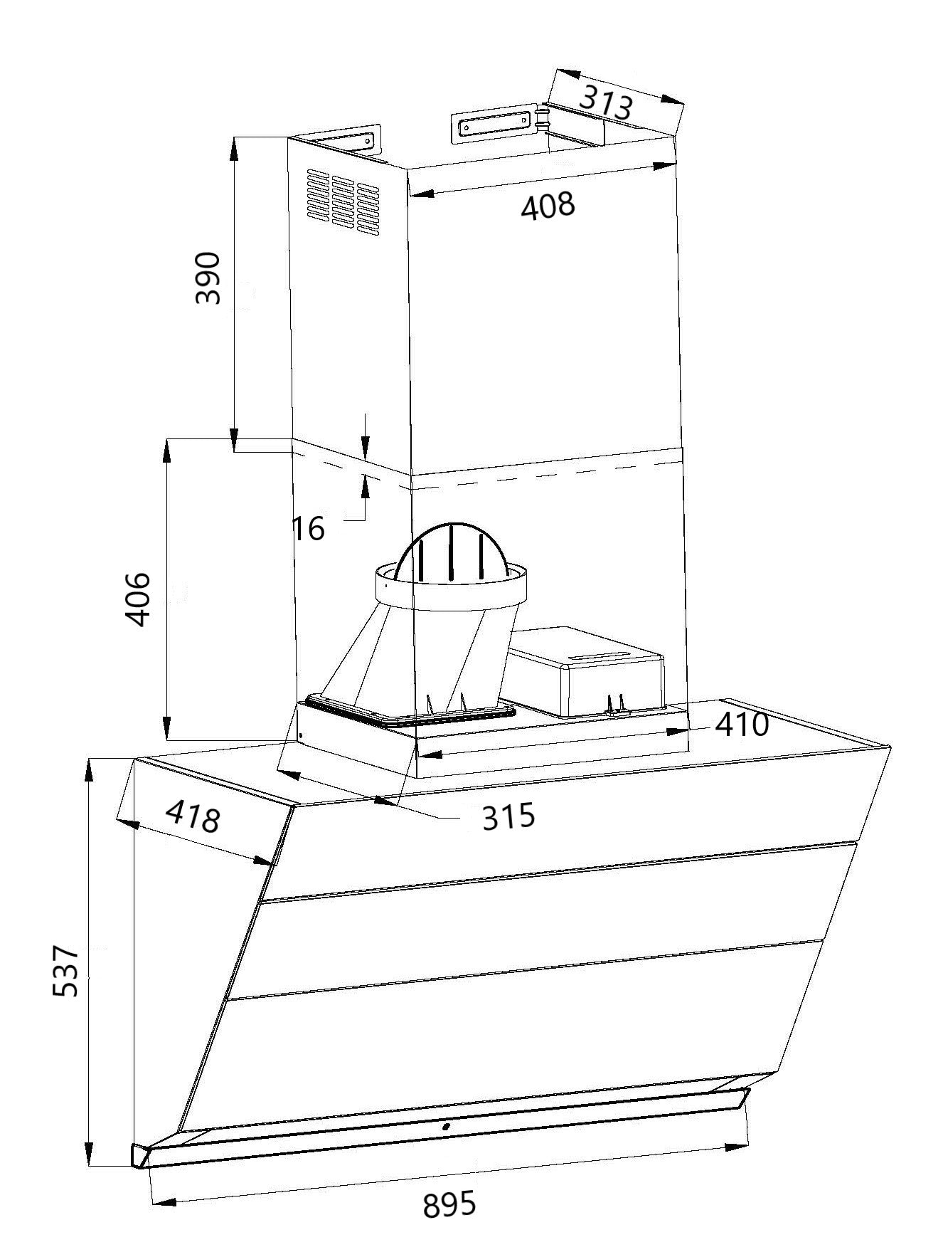 Falco 90CM 45 Degree Wall Mount Extractor With Gesture Control FAL-9035