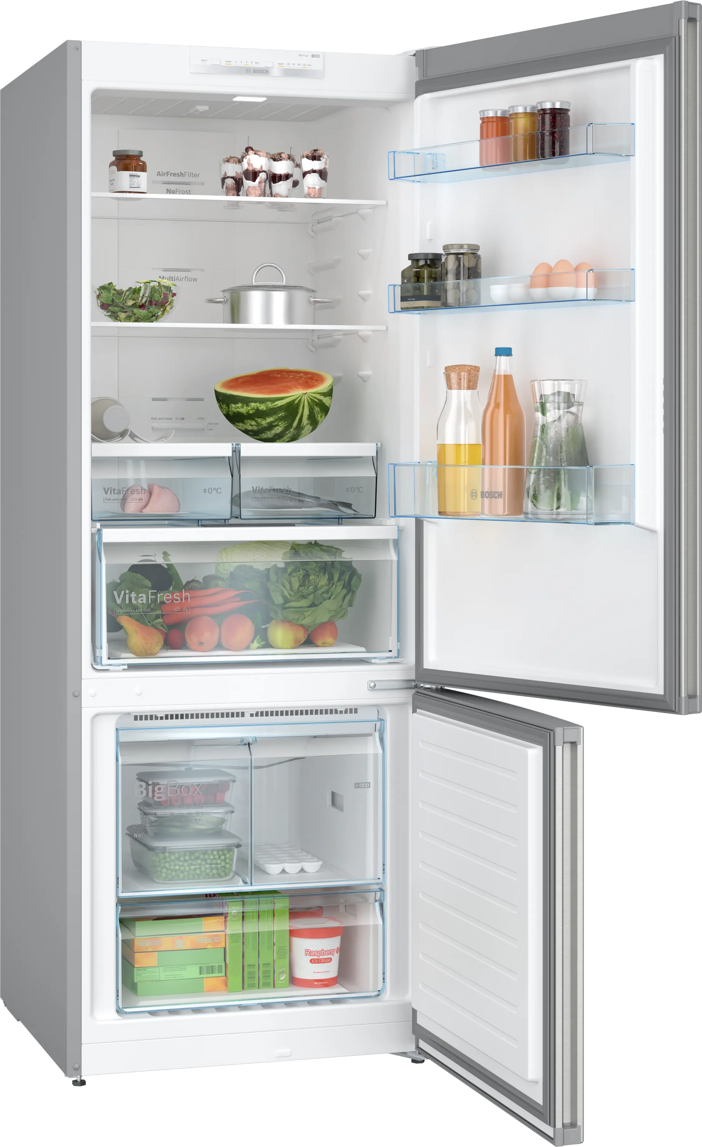 Bosch Series 4 Freestanding Fridge-freezer (Bottom freezer) 186 x 70 cm Stainless steel KGN55VI20Z
