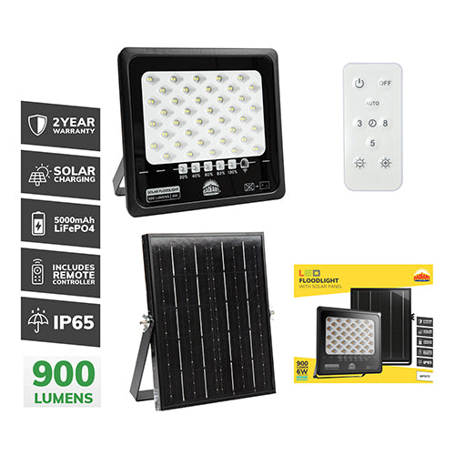 RADIANT RFS72 - Solar Floodlight & Remote LED 6W 900lm 6500K