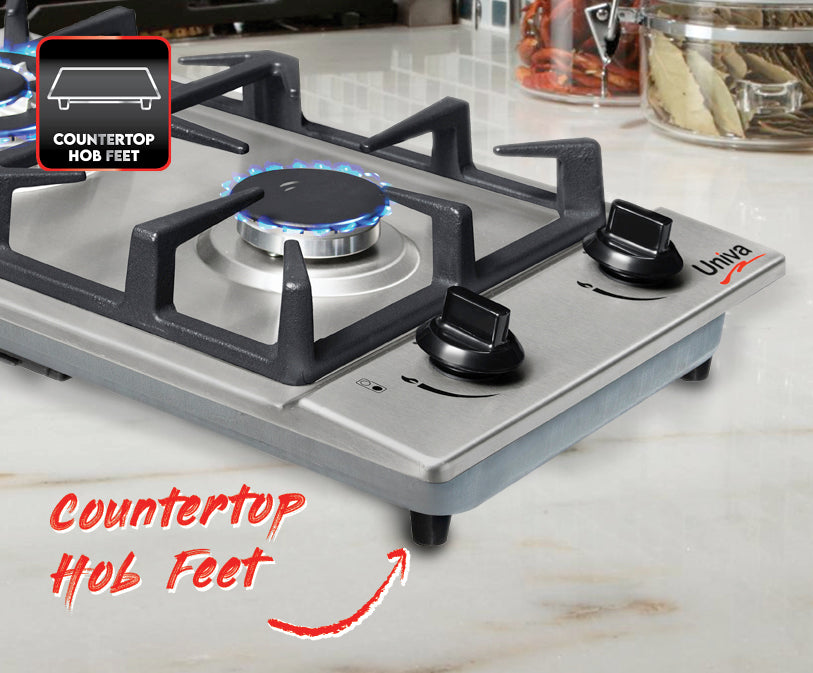 UNIVA UGH02S -  2 Burner Built-in Gas Hob - Stainless Steel