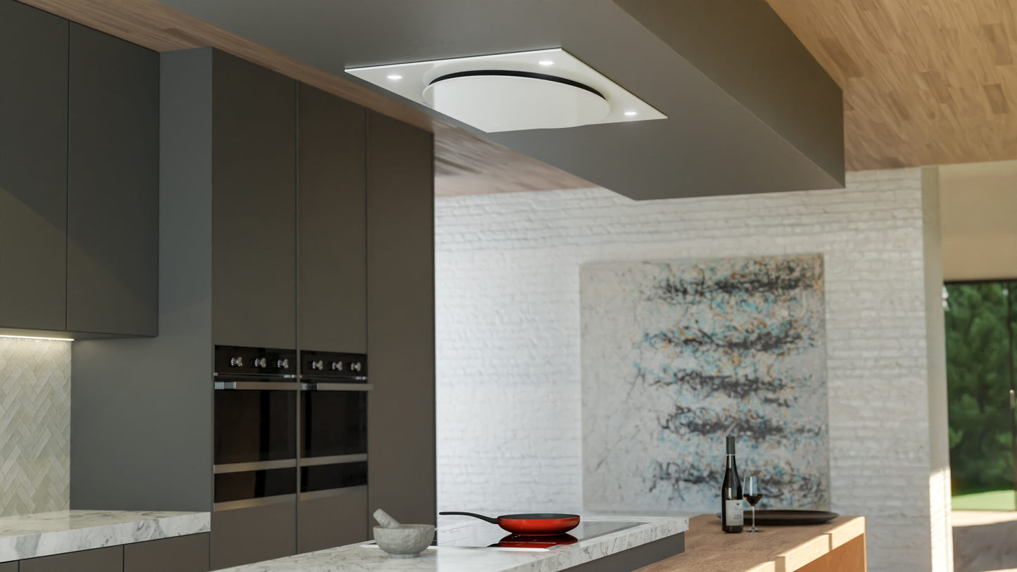 FALCO 110cm White Glass Ceiling  Extractor (Touch Control + Remote Control) - Built-in -FAL-100-38WH