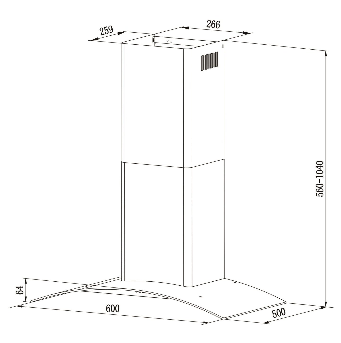 Falco 60cm Curved Glass  Stainless Steel Wall Extractor - FAL-60-CGS