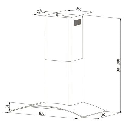 Falco 60cm Curved Glass  Stainless Steel Wall Extractor - FAL-60-CGS