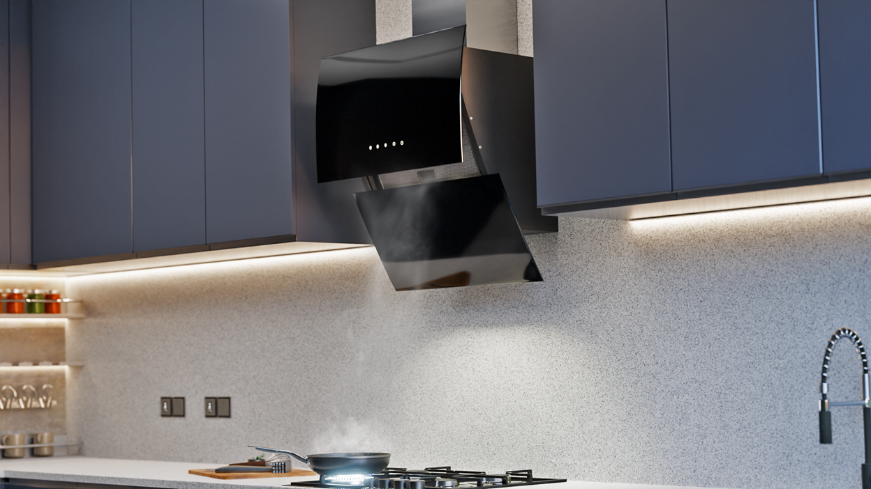 Falco 60cm Black Glass Wall Mount Motorised Extractor - FAL-60-S03D