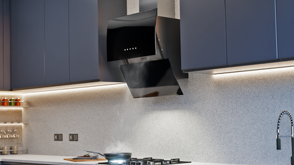 Falco 60cm Black Glass Wall Mount Motorised Extractor - FAL-60-S03D
