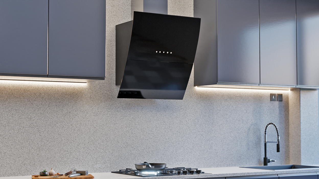 Falco 60cm Black Glass Wall Mount Motorised Extractor - FAL-60-S03D