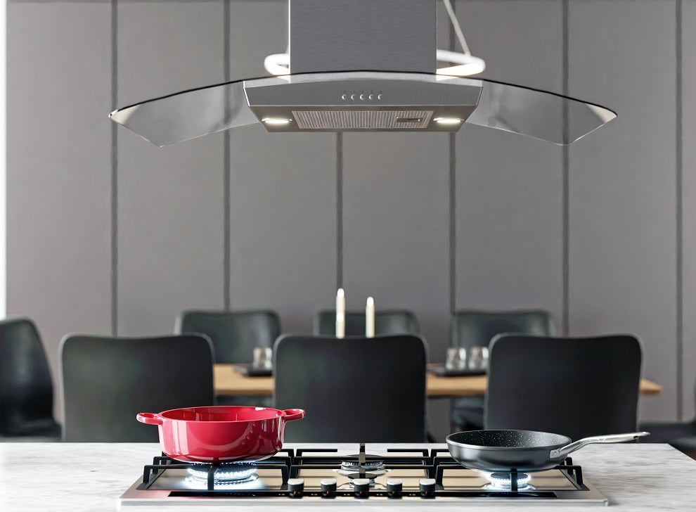 FALCO 90cm Island Curved Glass Extractor   FAL-90-IS90A
