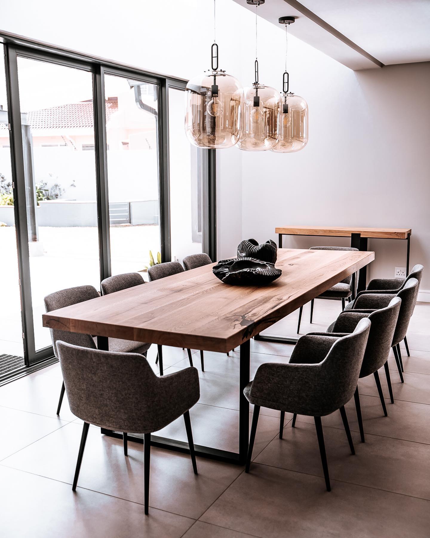 EUROLUX Glass Pendant - 1 Light - 450mm Matt Black/Smokey Grey Glass - P1109SG