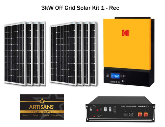 3kW Off Grid Solar Kit 1 - REC - (PV Panels, Inverter & Lithium Ion Battery) - Artisans Trade Depot