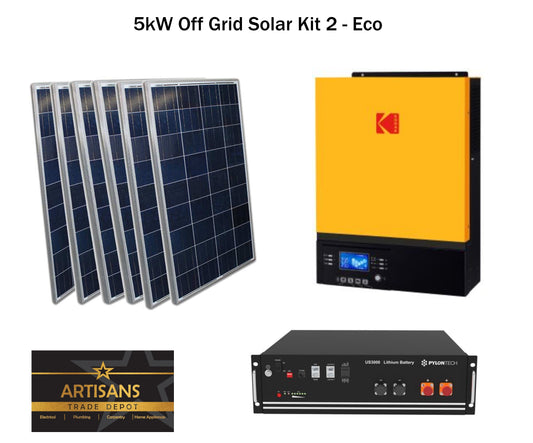 5kW Off Grid Solar Kit 2 - ECO - (PV Panels, Inverter & Lithium Ion Battery) - Artisans Trade Depot