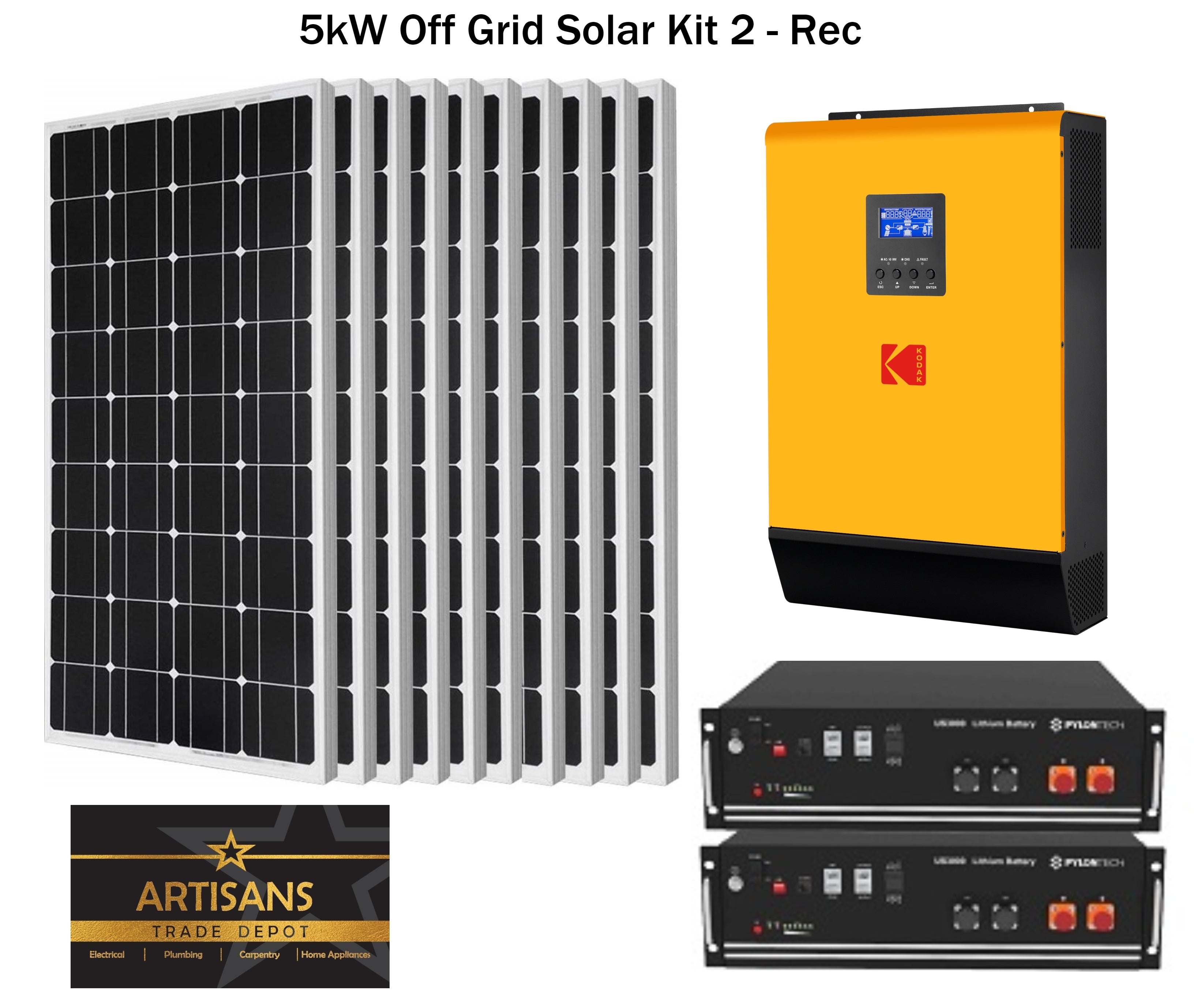 5kW Off Grid Solar Kit 2 - REC - (PV Panels, Inverter & Lithium Ion Ba ...