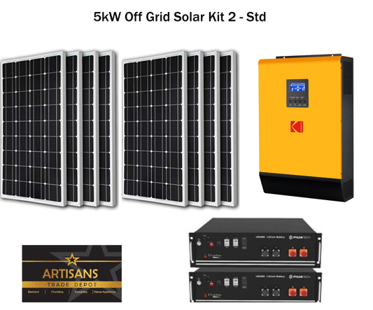 5kW Off Grid Solar Kit 2 - STD - (PV Panels, Inverter & Lithium Ion Battery) - Artisans Trade Depot