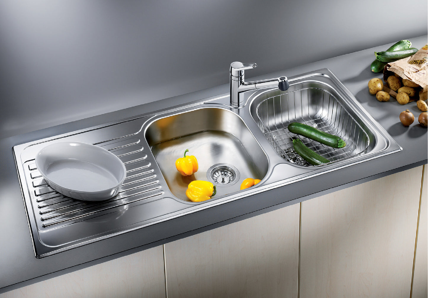 Double Bowl Kitchen Sink - Inset/ Drop-In - Stainless steel - Blanco Tipo 8S
