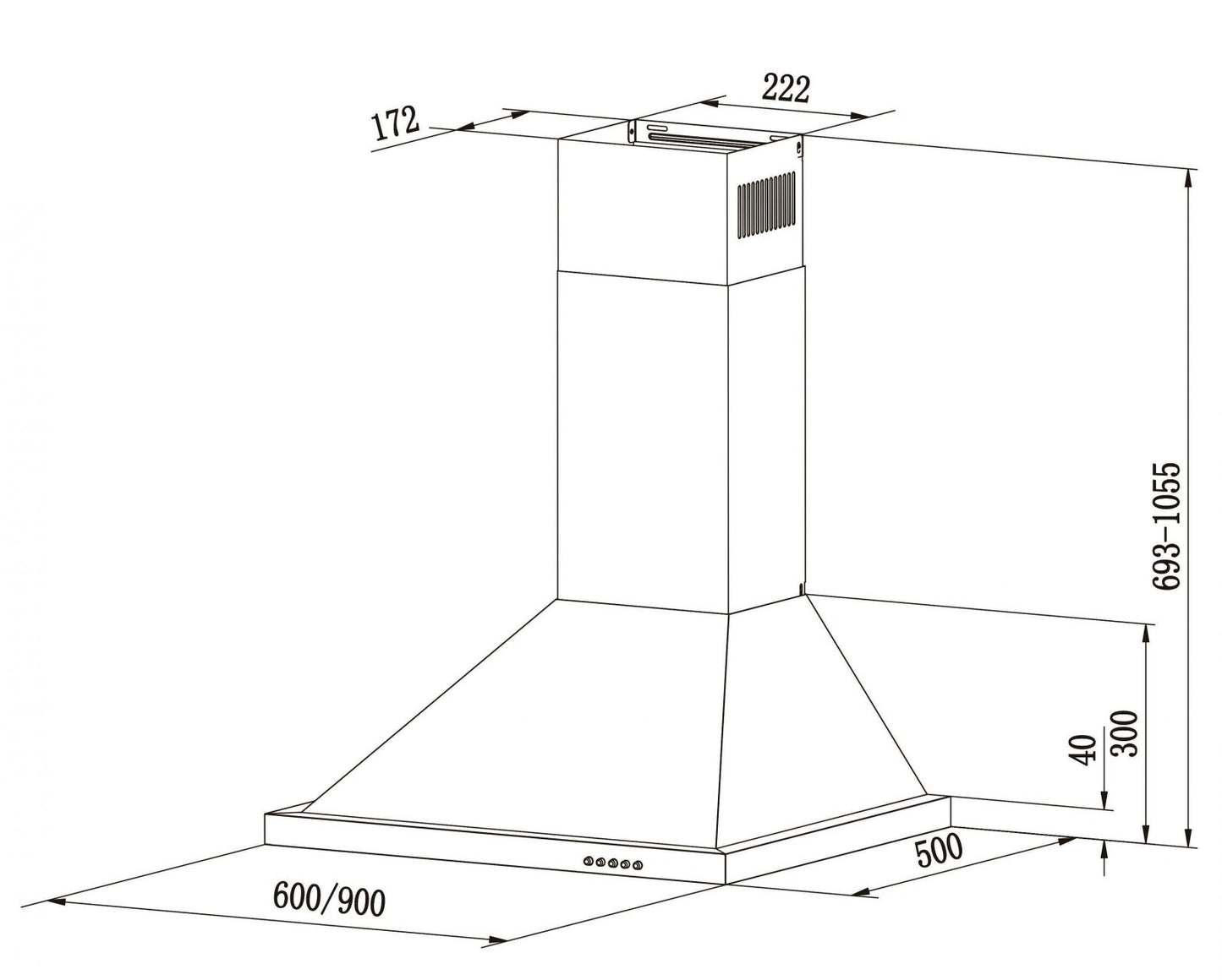 FALCO 60cm Chimney Wall Mount EXTRACTOR - AR-60-303