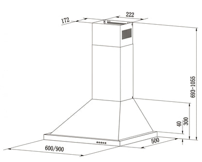 FALCO 60cm Chimney Wall Mount EXTRACTOR - AR-60-303