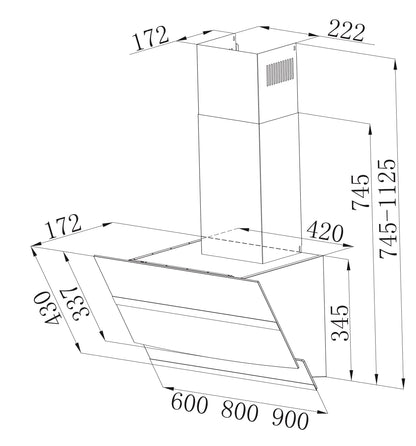 FALCO 60cm 45DEG Black Glass Wall Mount EXTRACTOR - AR-60-736