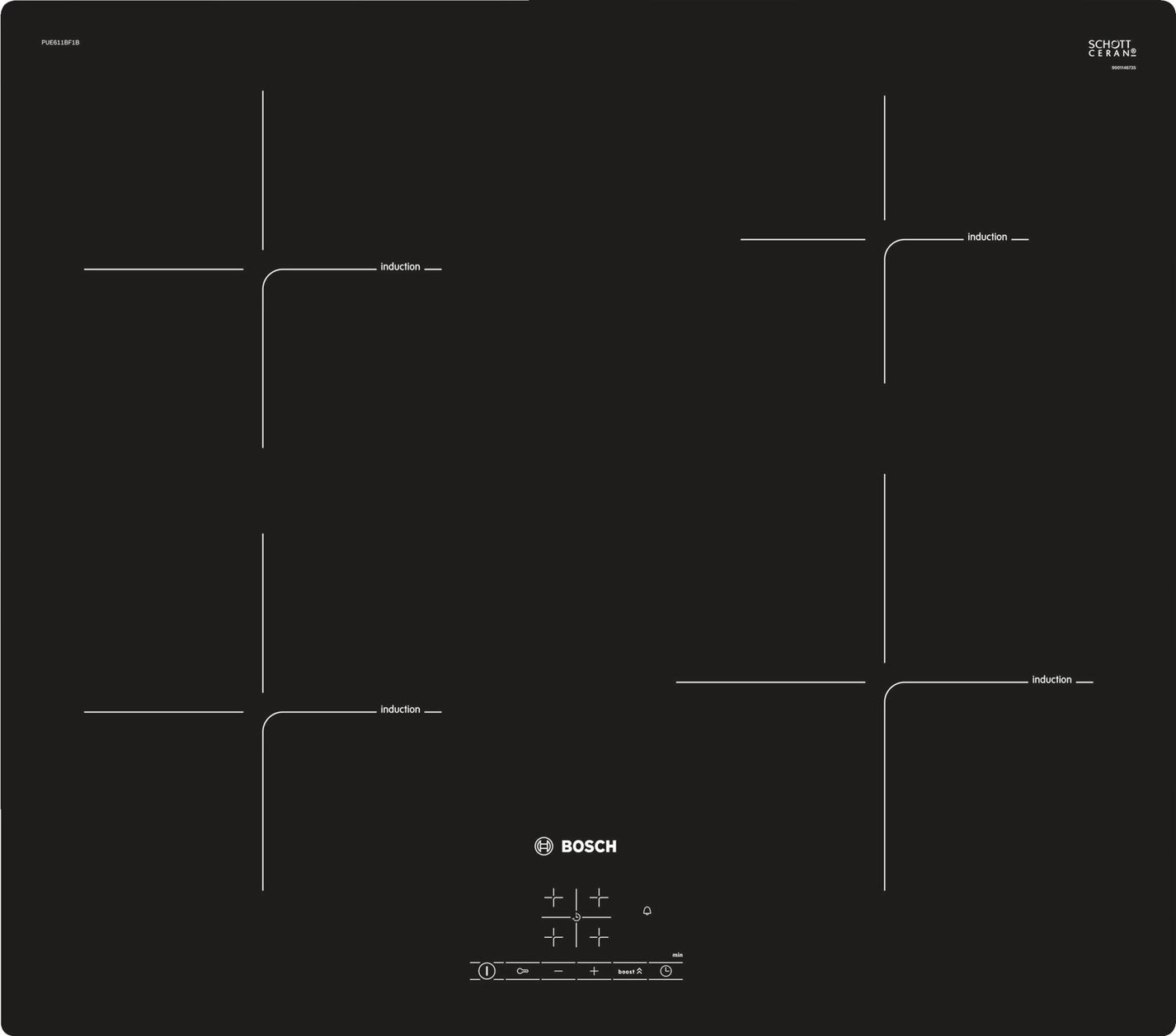 Bosch Frameless Induction Hob 60 cm Black Serie 4 PUE611BF1B