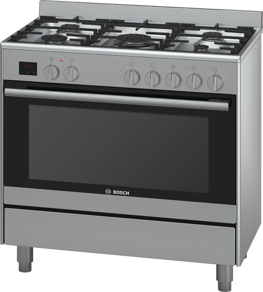 Bosch 90cm Freestanding Gas Cooker - Stainless Steel - Serie | 6 Dual fuel range cooker - HSB737357Z - Artisans Trade Depot