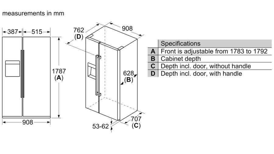 BOSCH Side-by-Side Fridge-Freezer - Stainless Steel - 610L / 908mm - Serie 4 - KAI93VI304