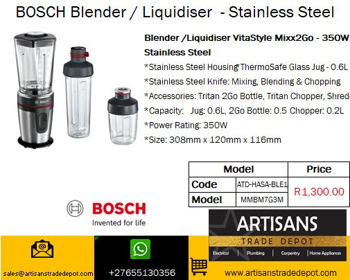 BOSCH Blender / Liquidiser VitaStyle Mixx2Go 350W - Stainless steel - MMBM7G3M
