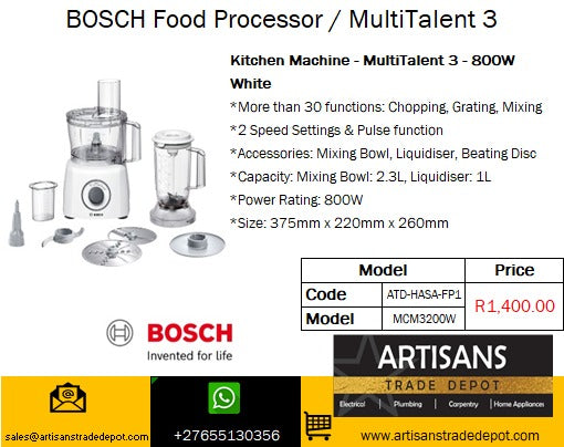 BOSCH Food Processor / Kitchen Machine MultiTalent 3 - 800W - White - MCM3200W
