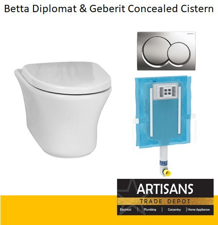 BETTA Diplomat Wall Hung Toilet - Concealed Cistern Combo - Artisans Trade Depot