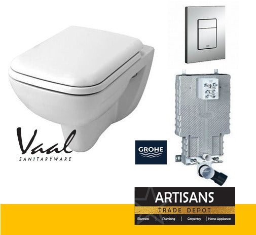 VAAL Urban Life Rimless Wall Hung Toilet Pan & GROHE Concealed Cistern